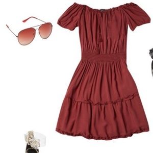 Rue+ Burnt Orange Off The Shoulder Dress